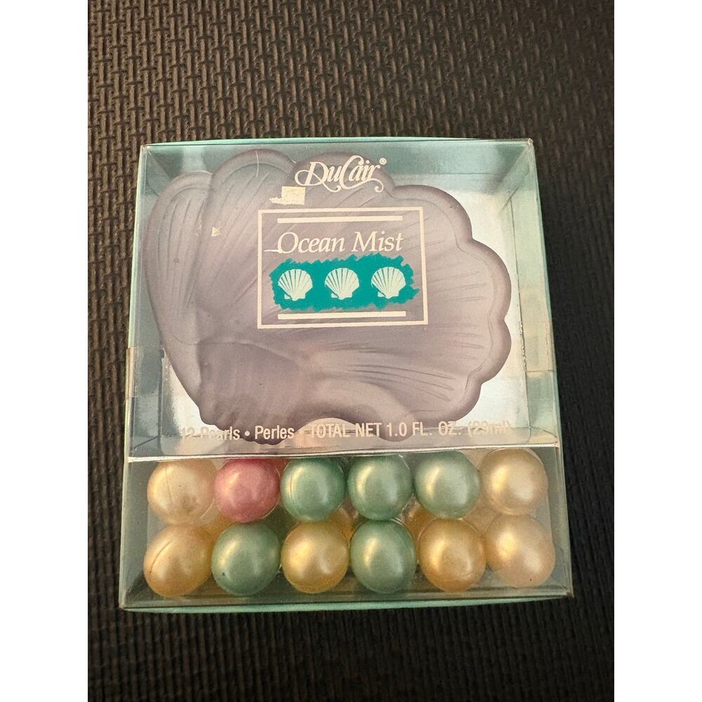 Vintage DuCair Ocean Mist Bath Oil Pearls Shell Holder Pastel NEW Sealed